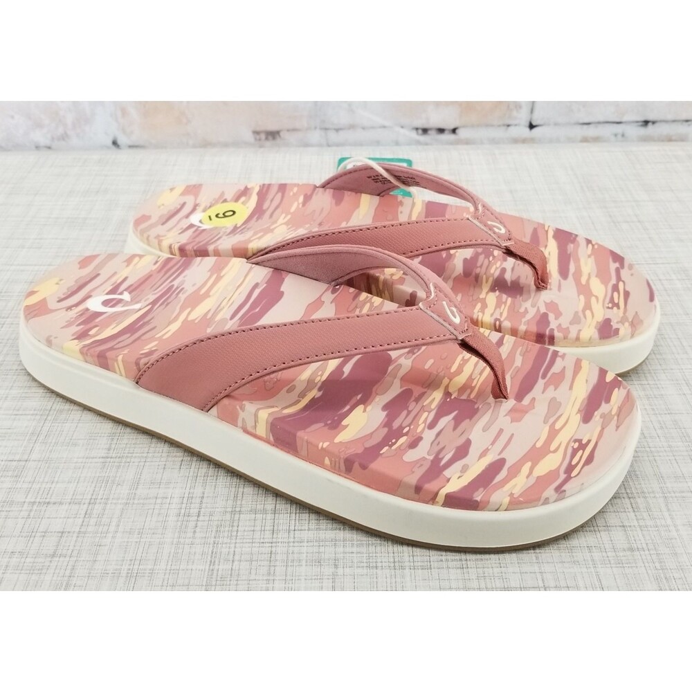 NWT OluKai Nu'a Pi'o Ash‎ Rose / Wai Camo Flip Flop Sandals Women's 9 20445-AVWQ